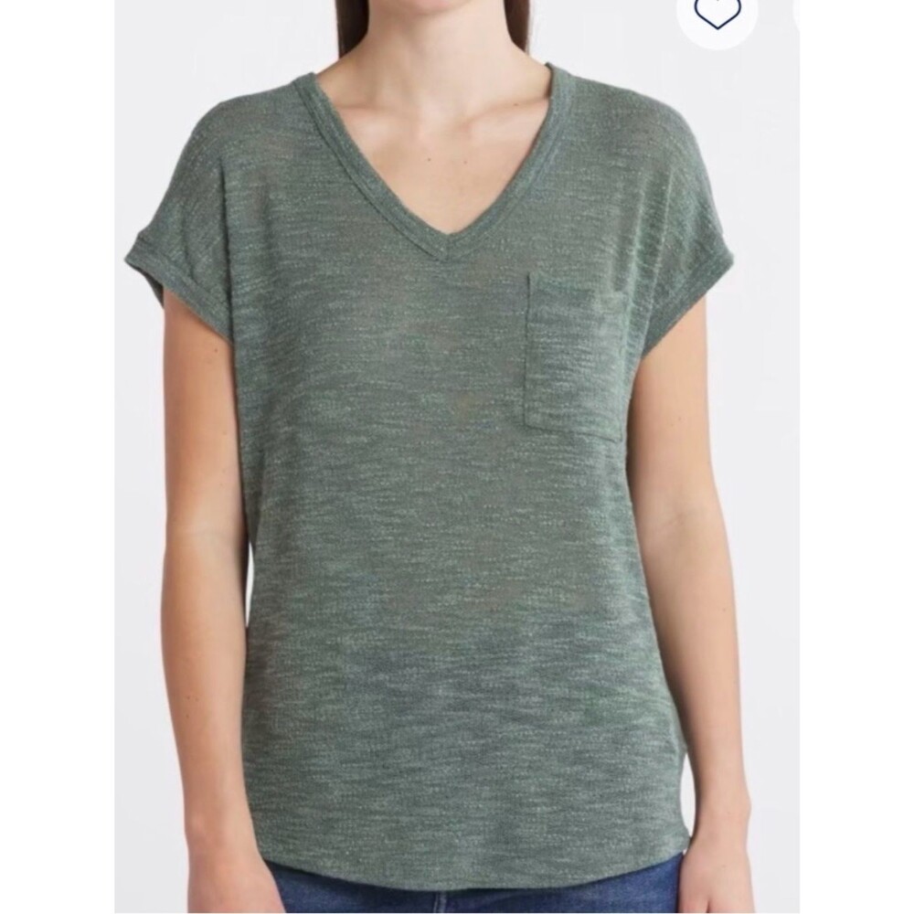 Pink Clover V-Neck Tank Top in Heathered Green